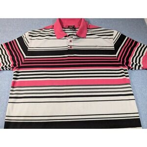 BLAC LACQUER Mens 3XL Polo Shirt Pink Black White Striped Short Sleeve Pique Top